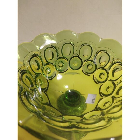 L.E. Smith Green Footed Compote Bowl Moon & Stars 6 5/8"H x 8"W - Picture 4 of 9